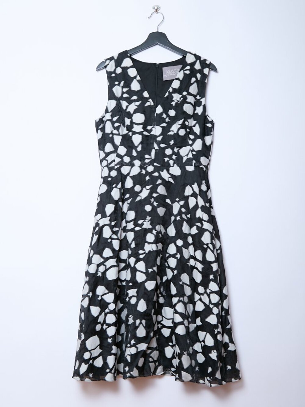 Lela Rose Sleeveless Abstract Geometric A-Line Cocktail Silk Cotton Dress Large